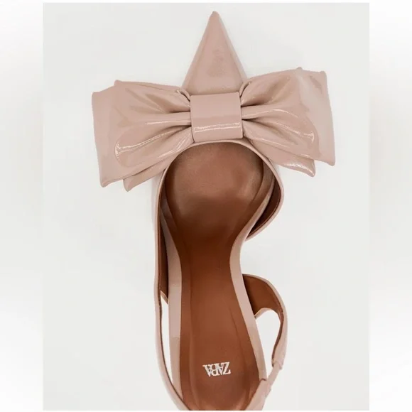 Elegant Nude Slingback Heels with Bow - Picture 2 of 4